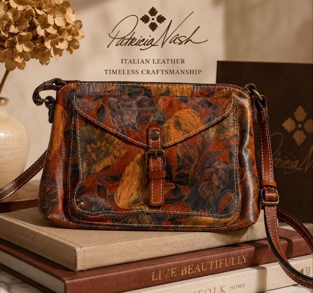 Patricia Nash Avellino Leather Crossbody Purse Boho Vintage Italian bag floral w